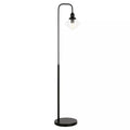 Łukowa lampa podłogowa z szklanym abażurem o oryginalnym kształcie