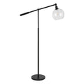 Lampa podłogowa z regulowanym ramieniem i okrągłym szklanym abażurem