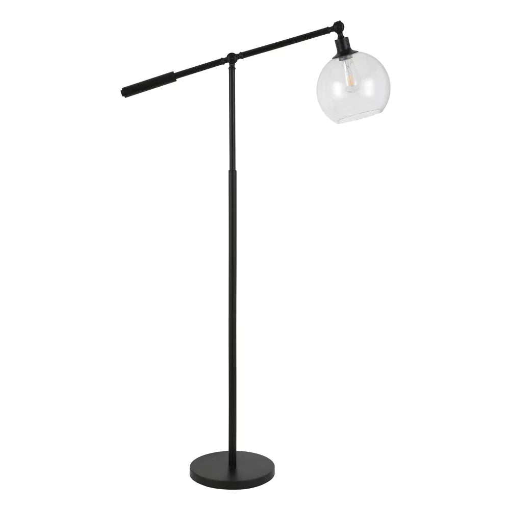 Lampa podłogowa z regulowanym ramieniem i okrągłym szklanym abażurem